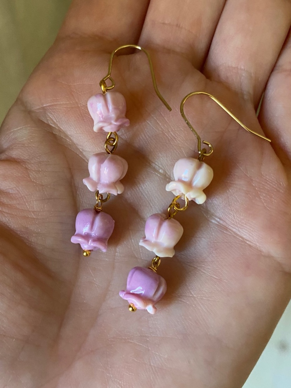 Handmade Purple Crown Flower Earrings - Picture 3 of 3